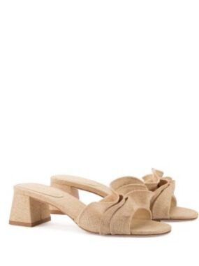 Larroudé Women’s Brigitte Ruffle Slip-On Heel Sandals in Beige Size 8
